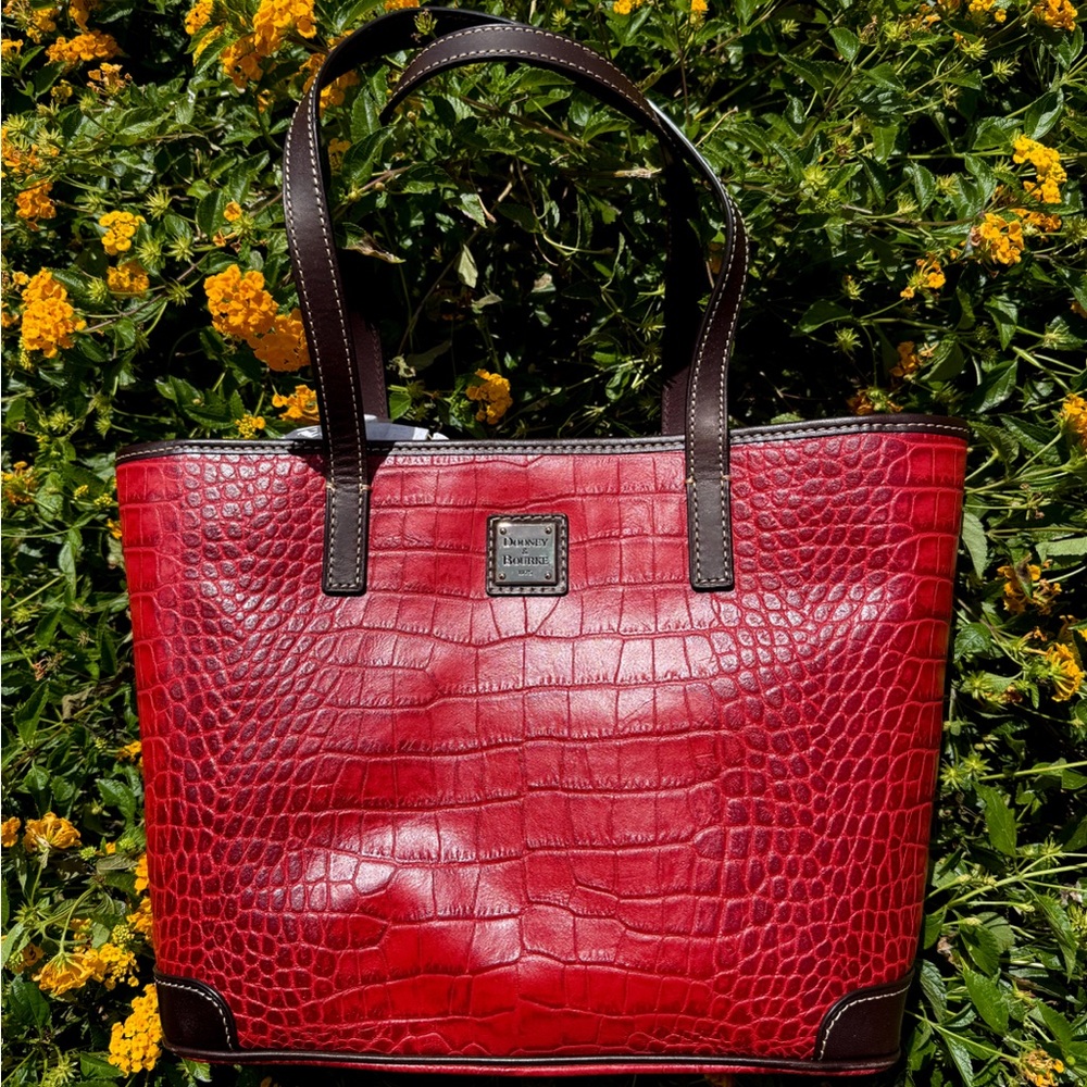 Doneey & Bourke Red and Brown Crocodile Embossed Tote
